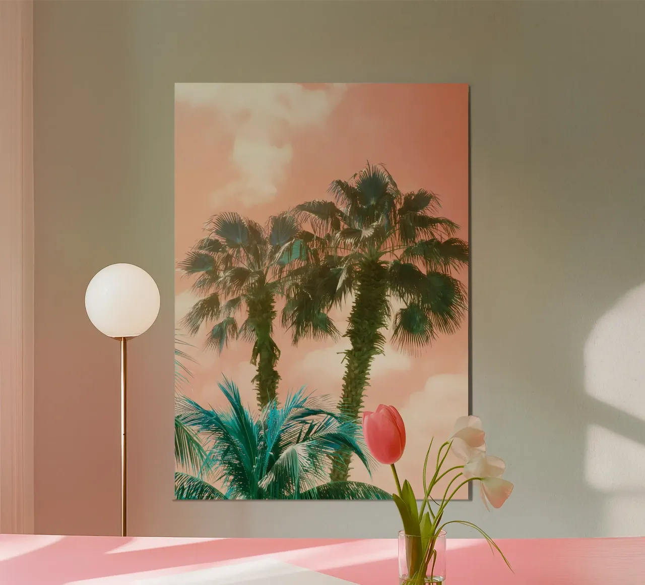 palm trees sunset sky clouds poster by Jennifer R Spyhalski