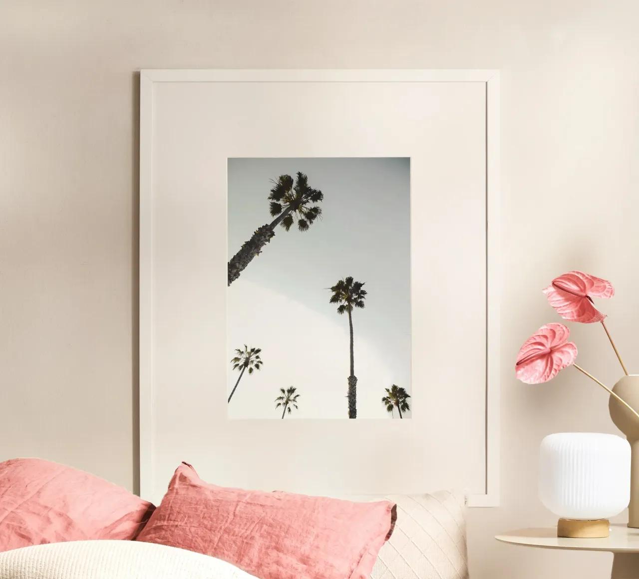 palm trees sky tall trees nature poster with plastic frame by Jennifer R Spyhalski