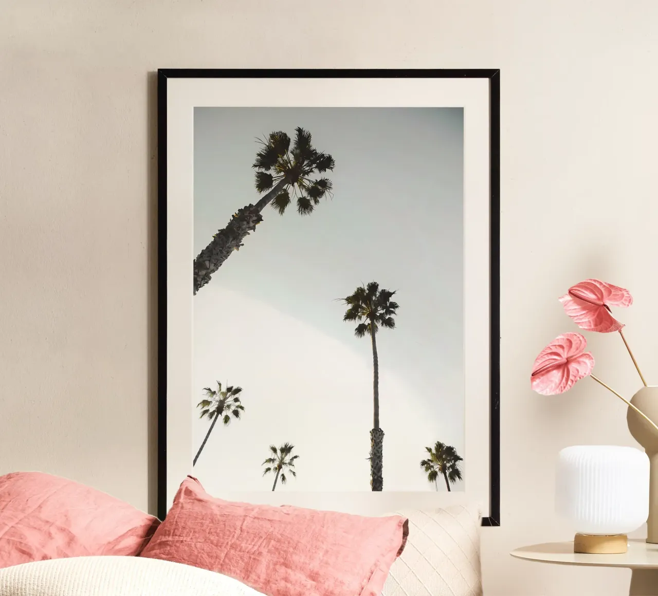 palm trees sky tall trees nature poster with plastic frame by Jennifer R Spyhalski