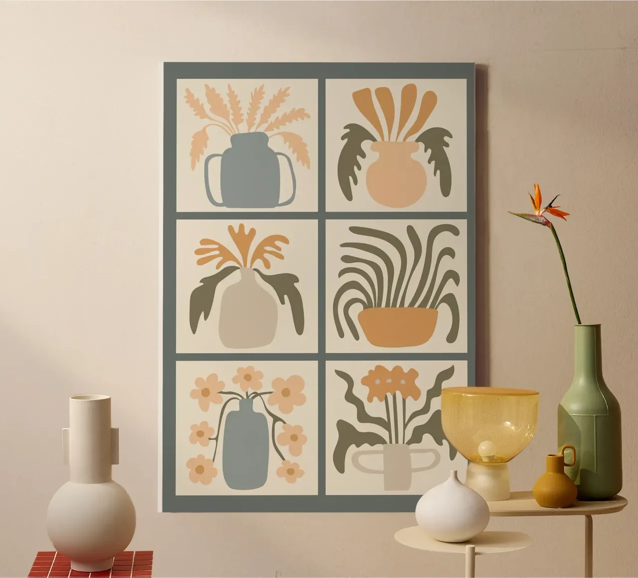Minimalistische abstracte golvende bloemen canvas met Baklijst van E Cannon