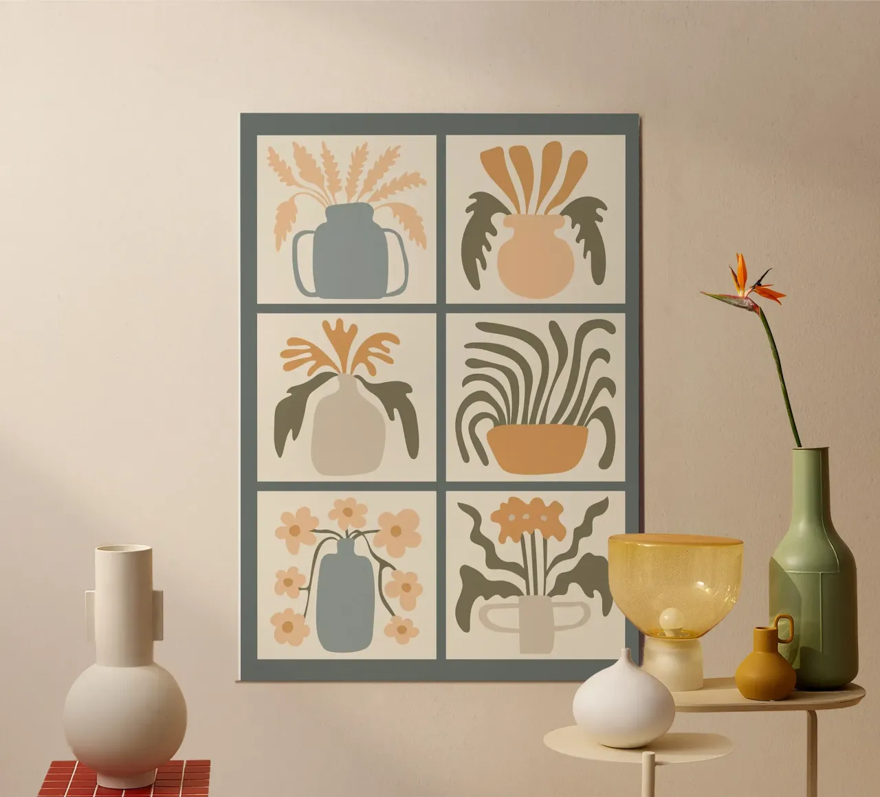 Minimalist Abstract Floral Wavy Flowers poster with wooden frame by E Cannon