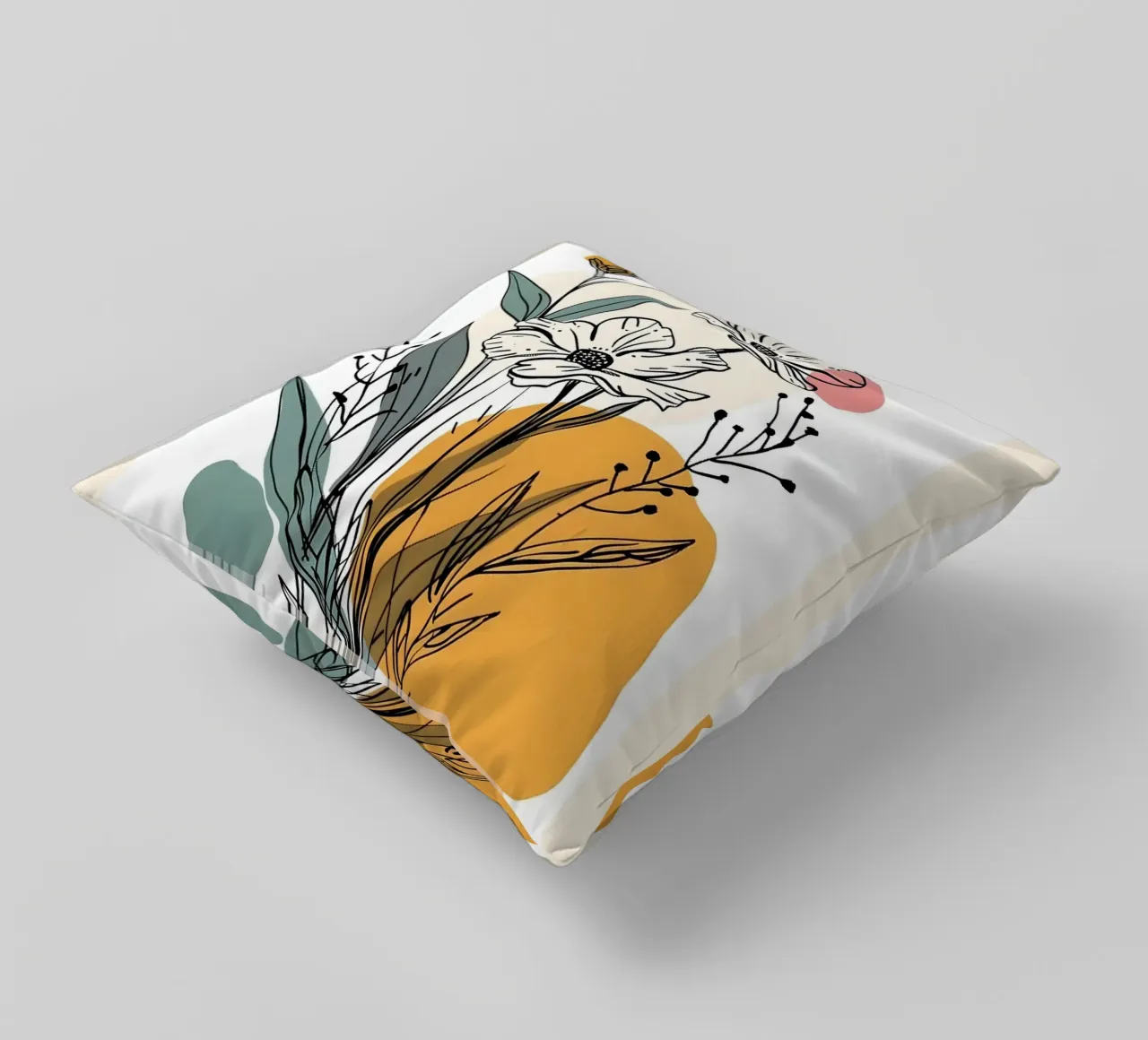 Line art floreale con forme astratte in rosa giallo blu cuscino da E Cannon