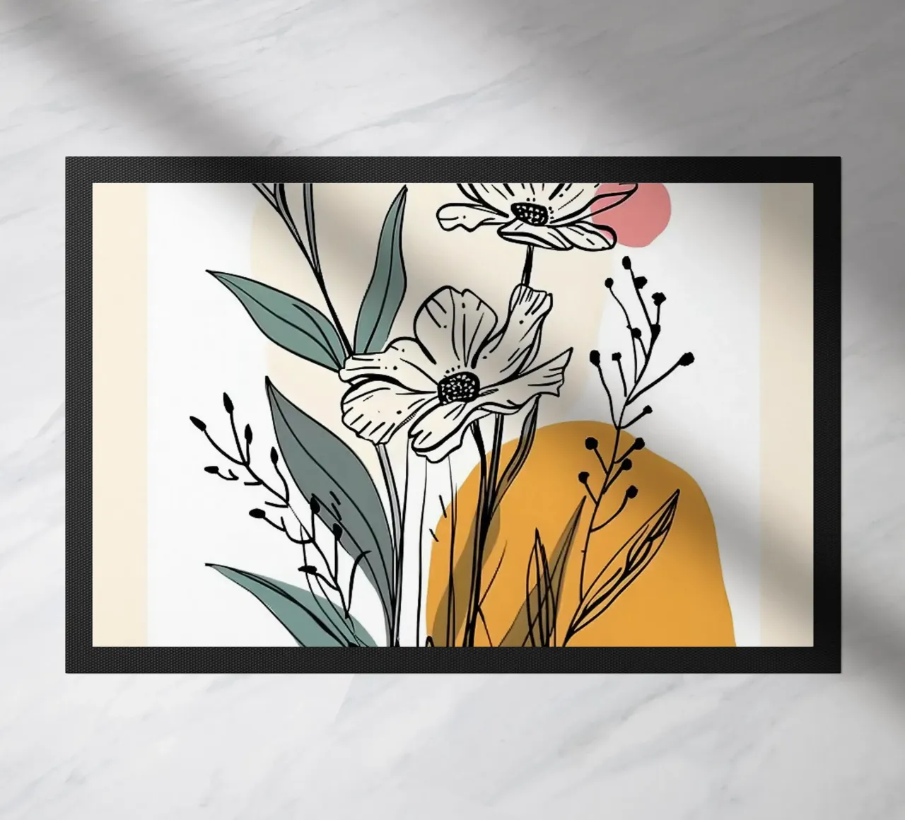 Line art floreale con forme astratte in rosa giallo blu zerbino da E Cannon