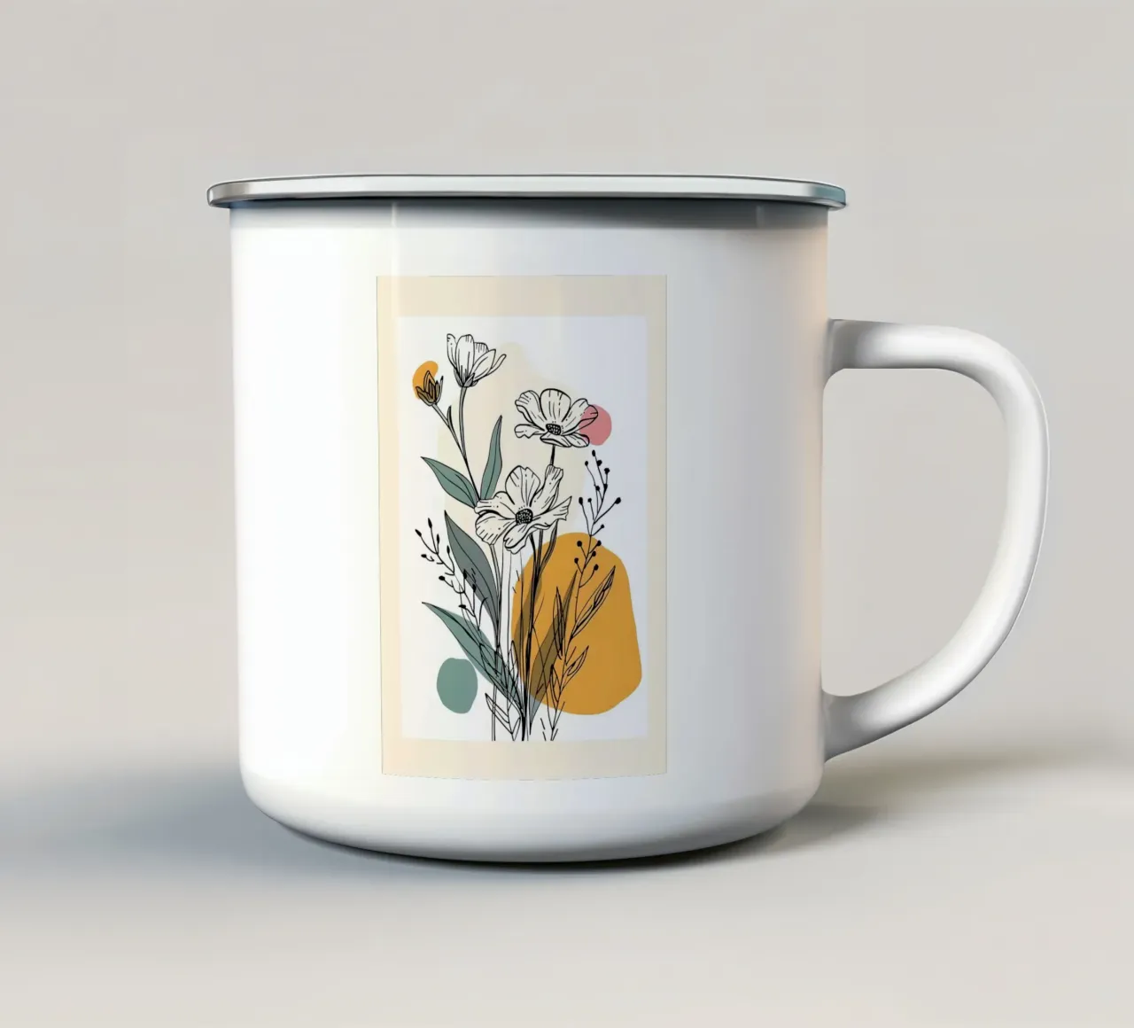 Line art floreale con forme astratte in rosa giallo blu tazza in smalto da E Cannon