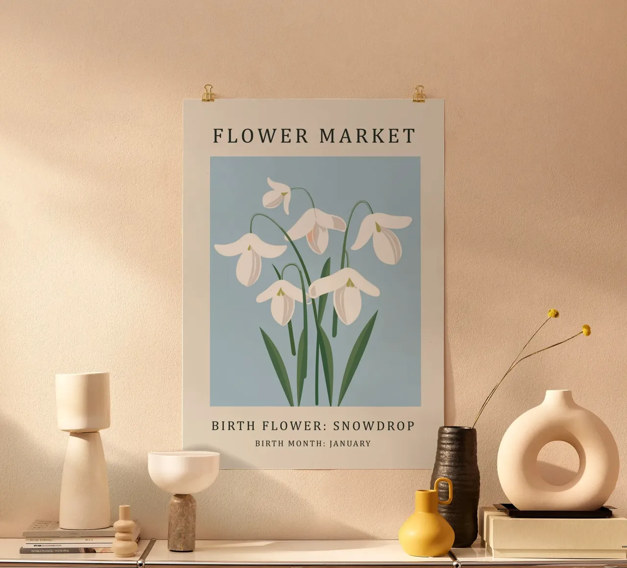 Fiore di nascita del bucaneve poster con telaio in plastica da E Cannon