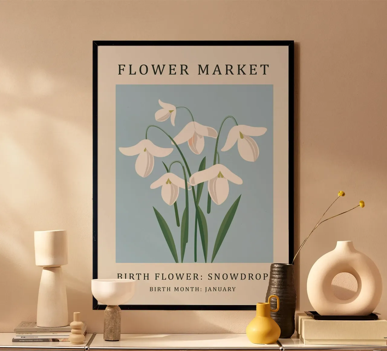 Fiore di nascita del bucaneve poster con telaio in plastica da E Cannon