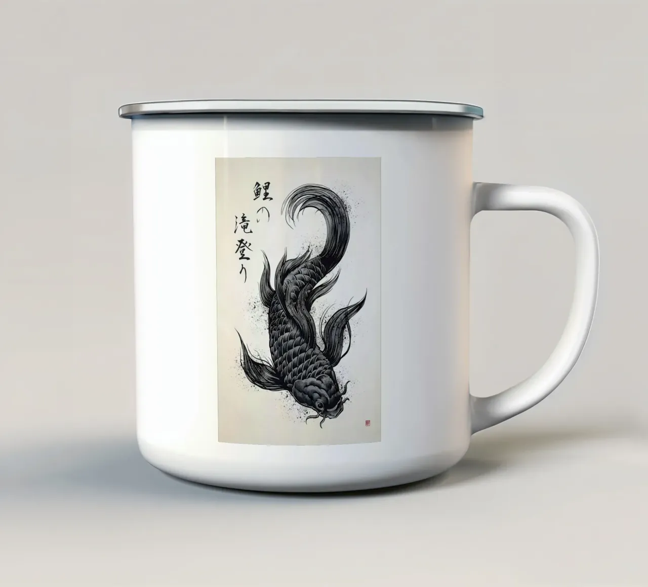 pesce koi calligrafia giapponese tazza in smalto da MountainShop