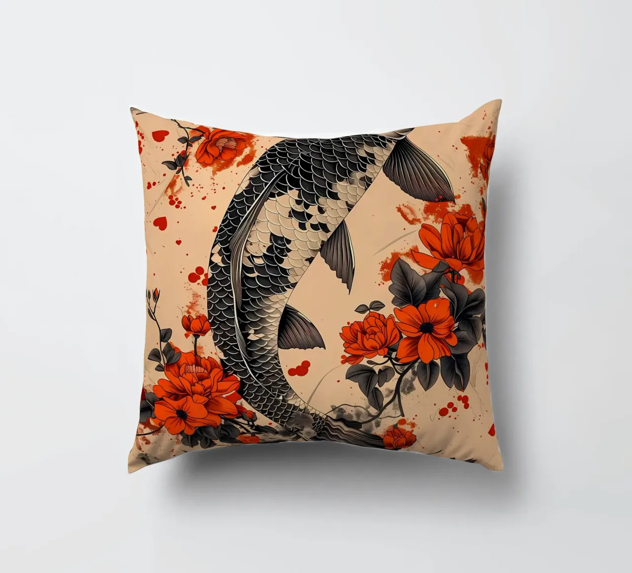 pesce koi fiori elementi floreali cuscino da MountainShop