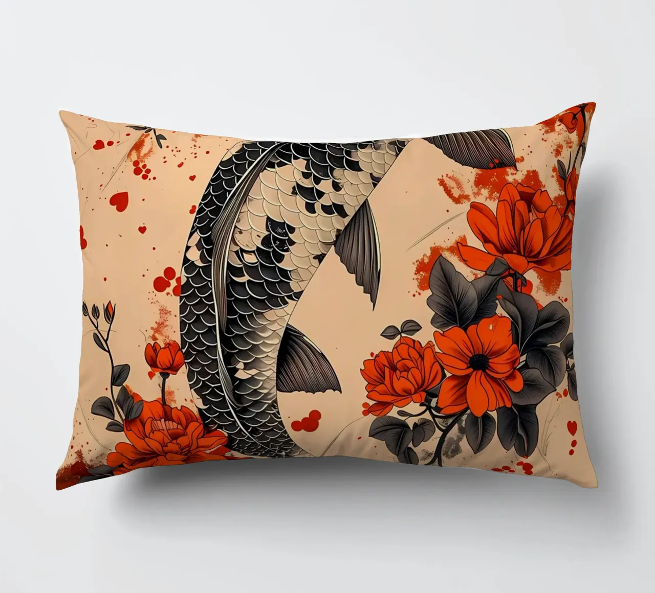 pesce koi fiori elementi floreali cuscino da MountainShop