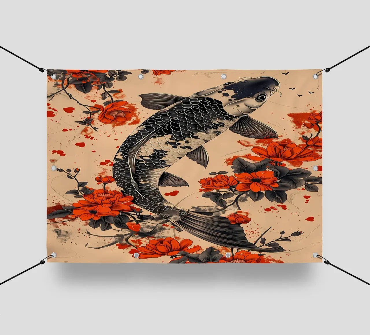 pesce koi fiori elementi floreali telo in pvc da MountainShop
