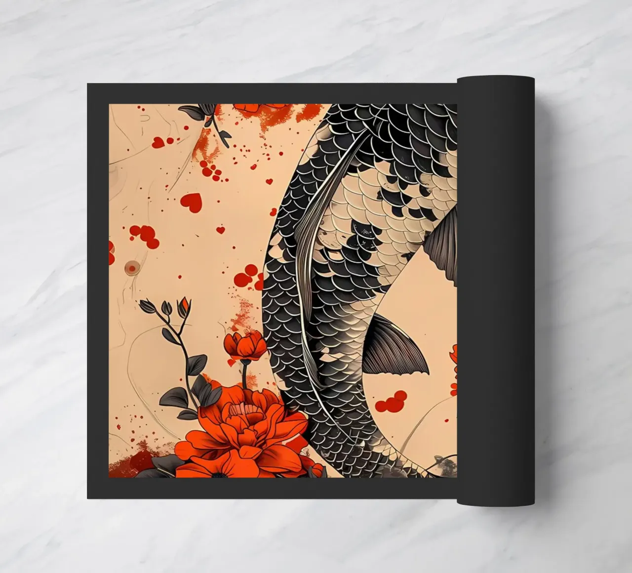 pesce koi fiori elementi floreali zerbino da MountainShop