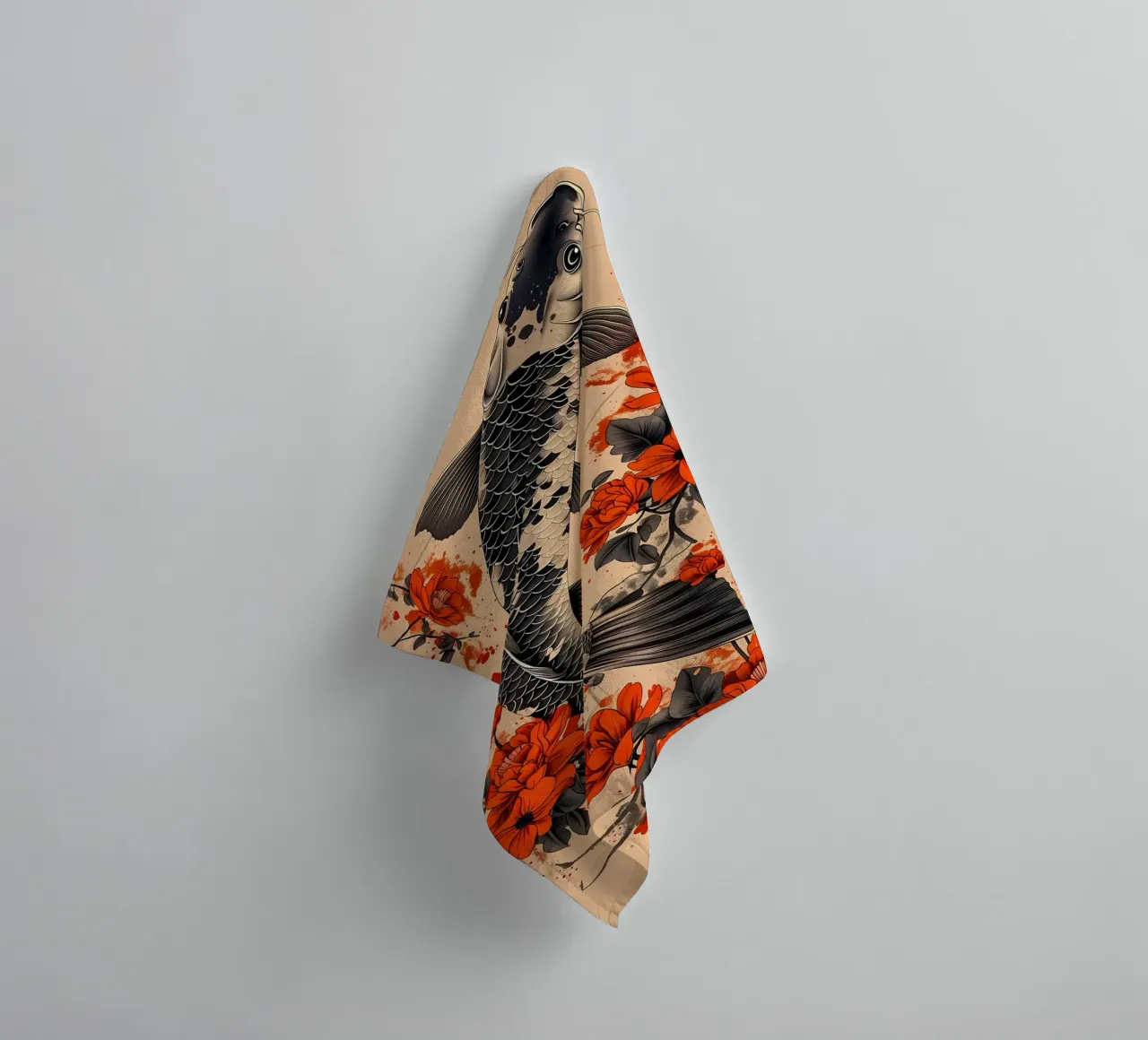 pesce koi fiori elementi floreali asciugamano da bagno da MountainShop