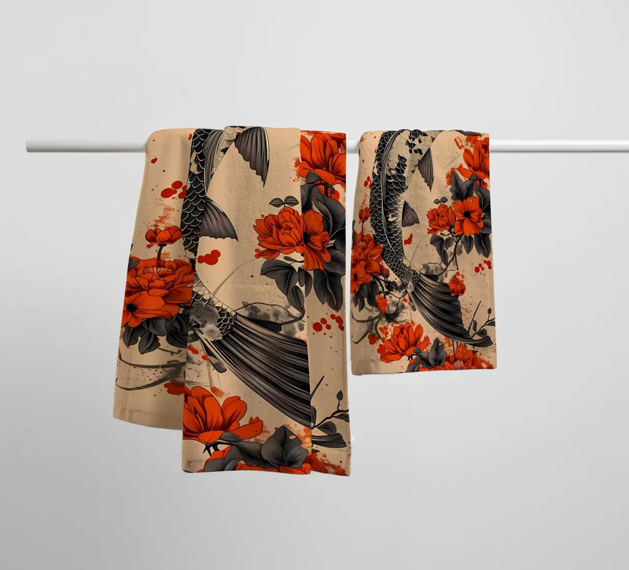 pesce koi fiori elementi floreali asciugamano da bagno da MountainShop