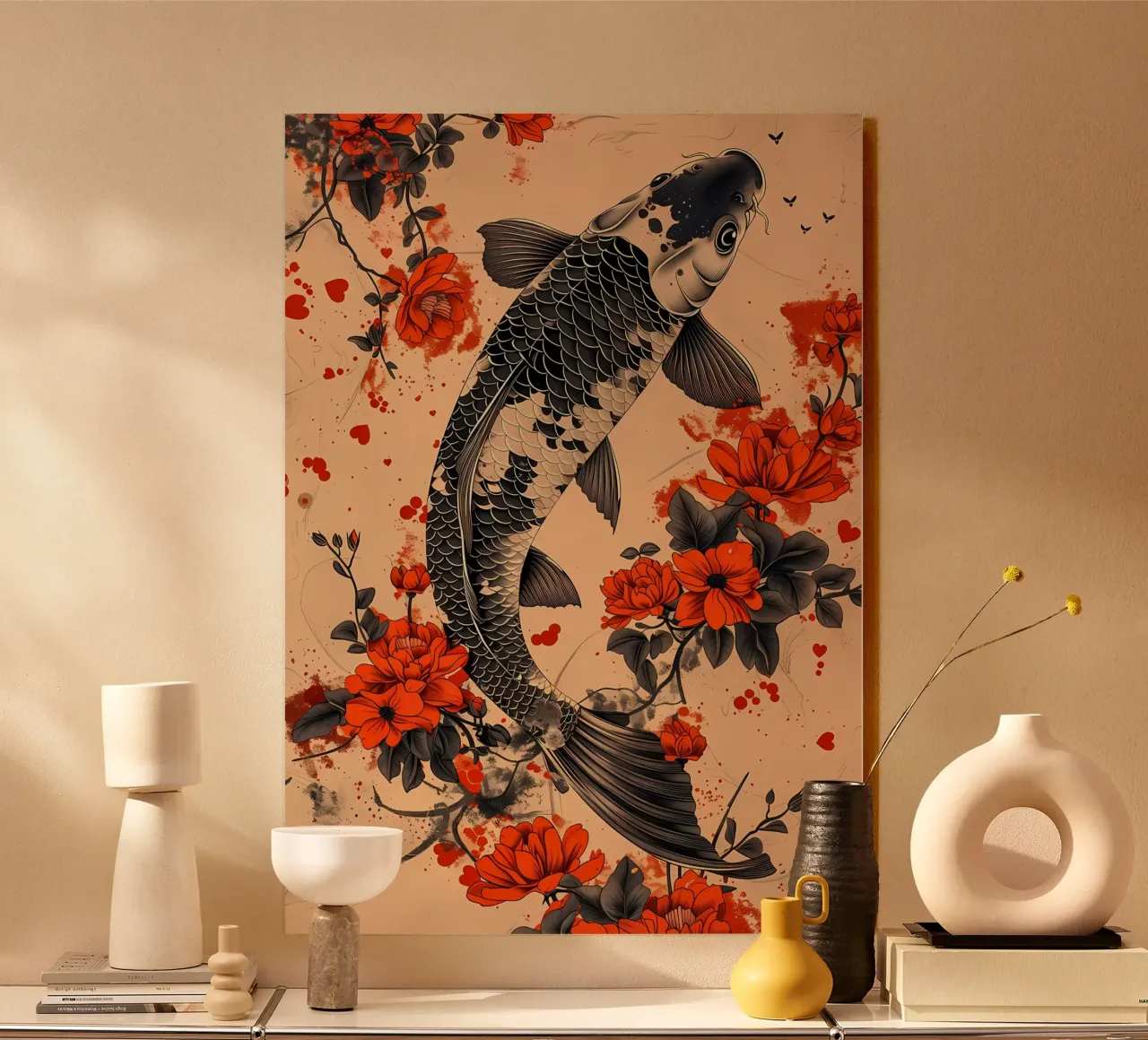 pesce koi fiori elementi floreali alluminio dibond da MountainShop