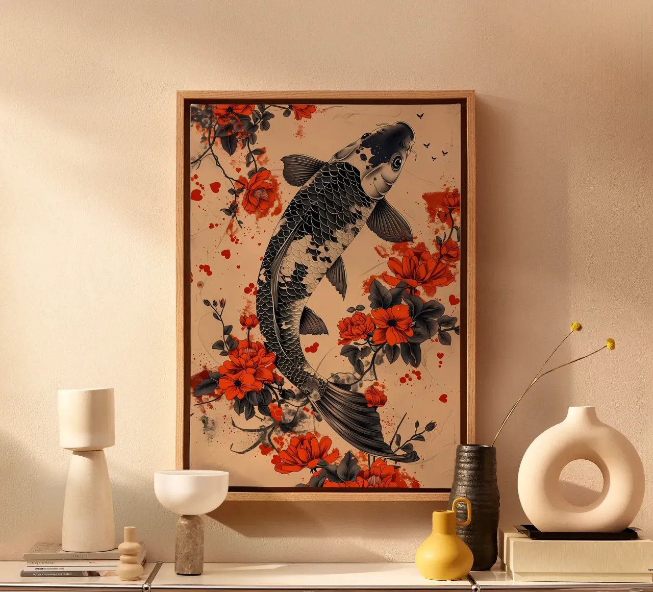 poisson koi fleurs éléments floraux toile de MountainShop