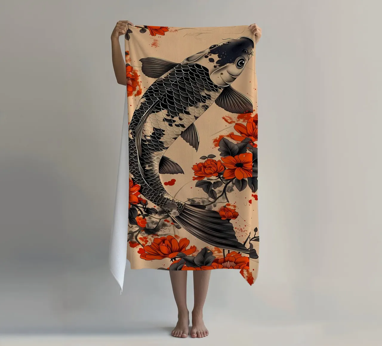 pesce koi fiori elementi floreali telo mare da MountainShop