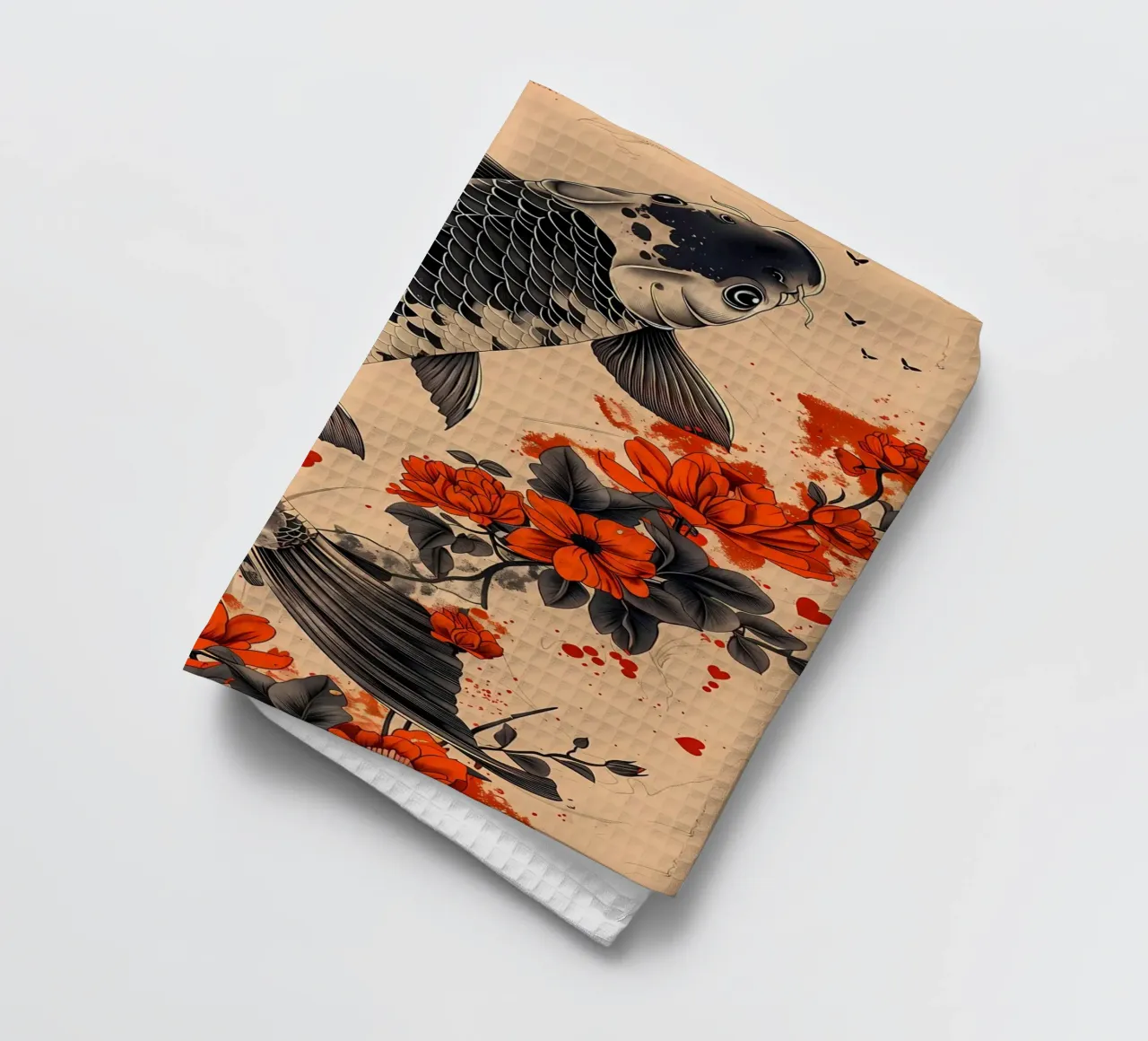 pesce koi fiori elementi floreali canovaccio da cucina da MountainShop