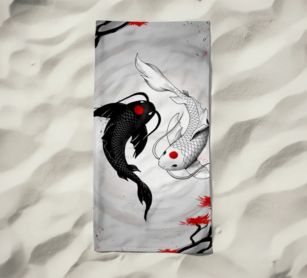 koi fish yin yang balance beach towel by MountainShop