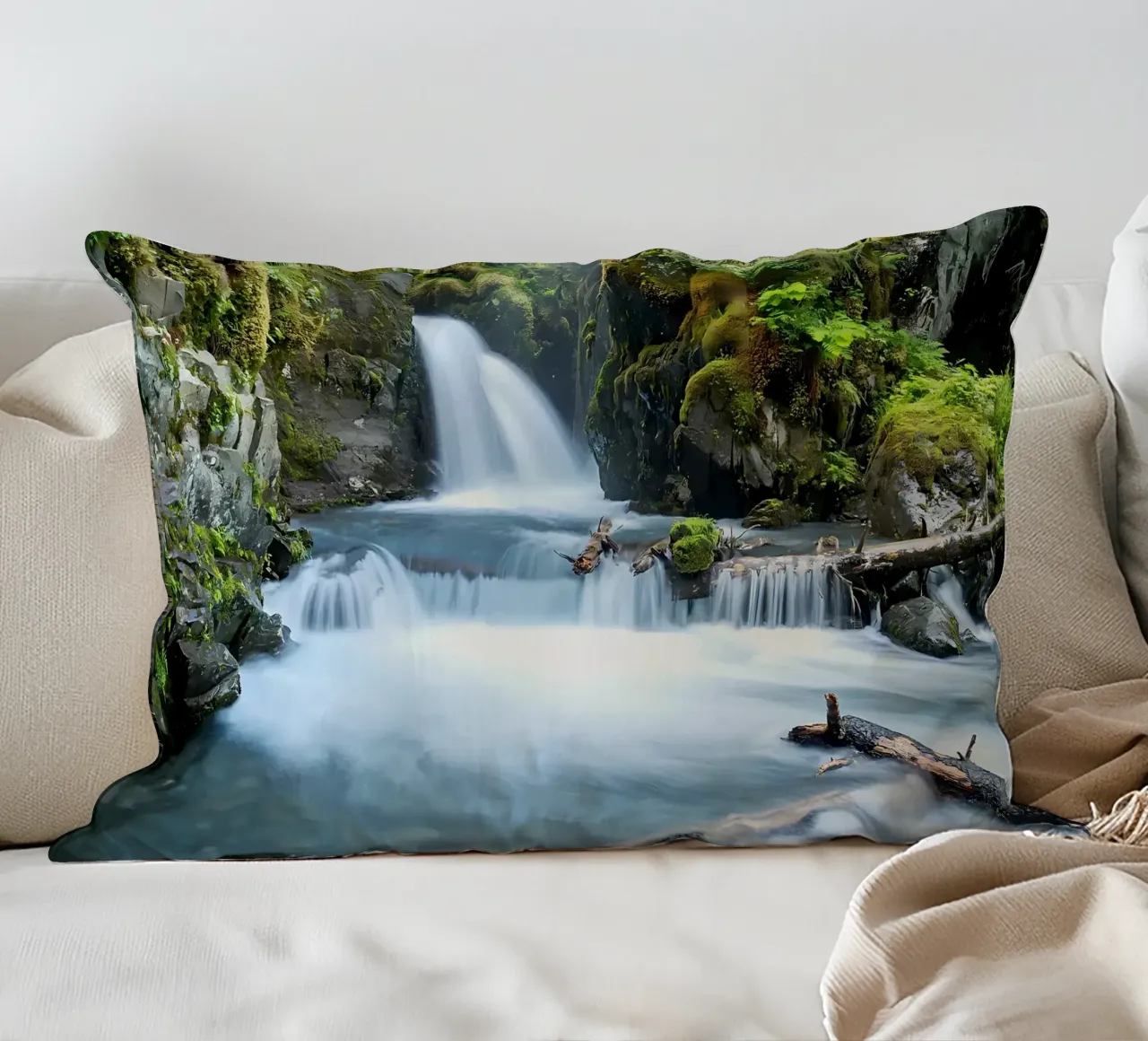 cascata bosco fiume muschio cuscino da MountainShop