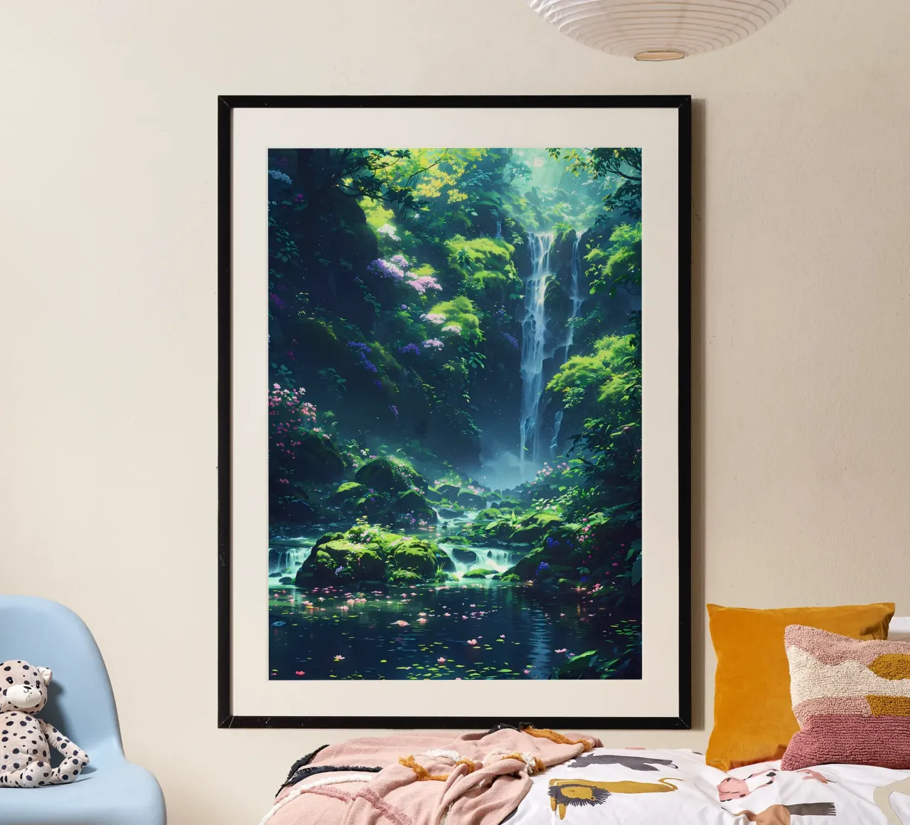 cascata foresta lussureggiante poster con telaio in plastica da MountainShop