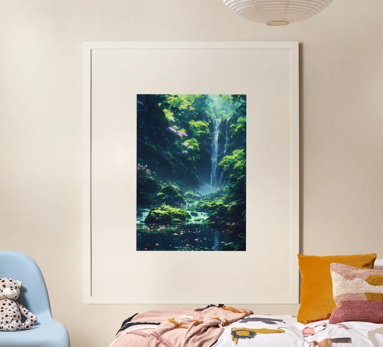 cascata foresta lussureggiante poster con telaio in plastica da MountainShop