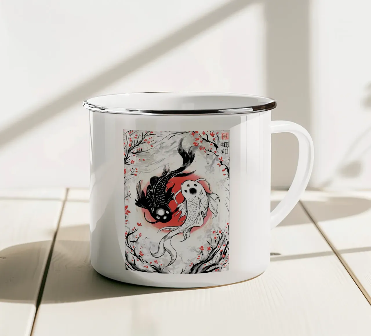 koi nere koi bianche tazza in smalto da MountainShop