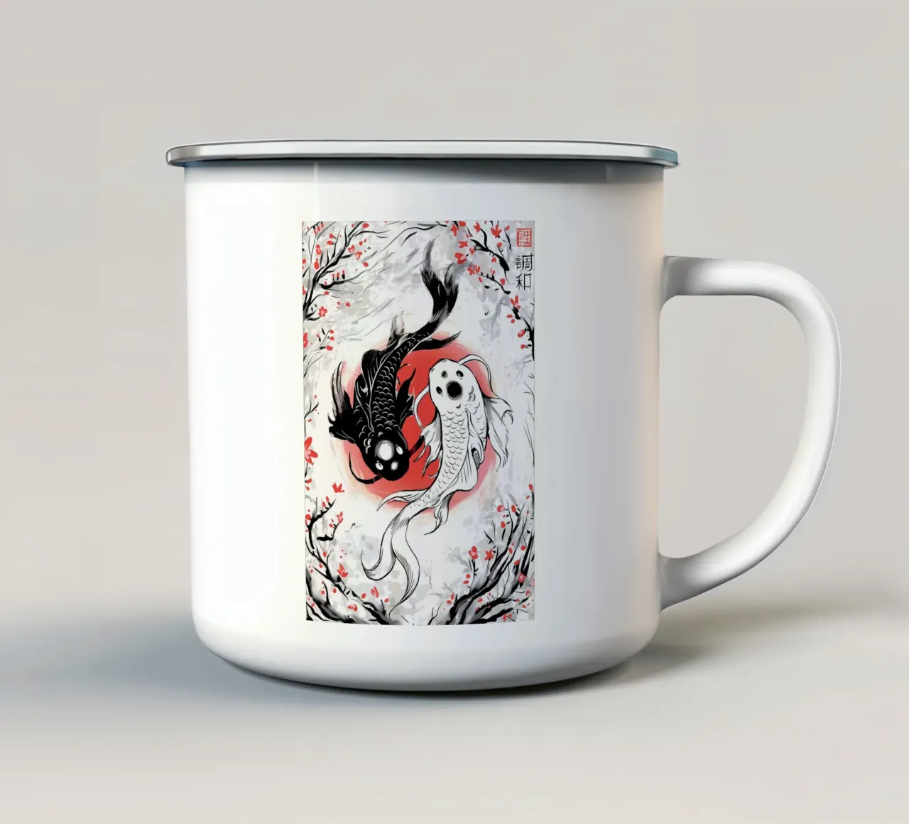 koi nere koi bianche tazza in smalto da MountainShop