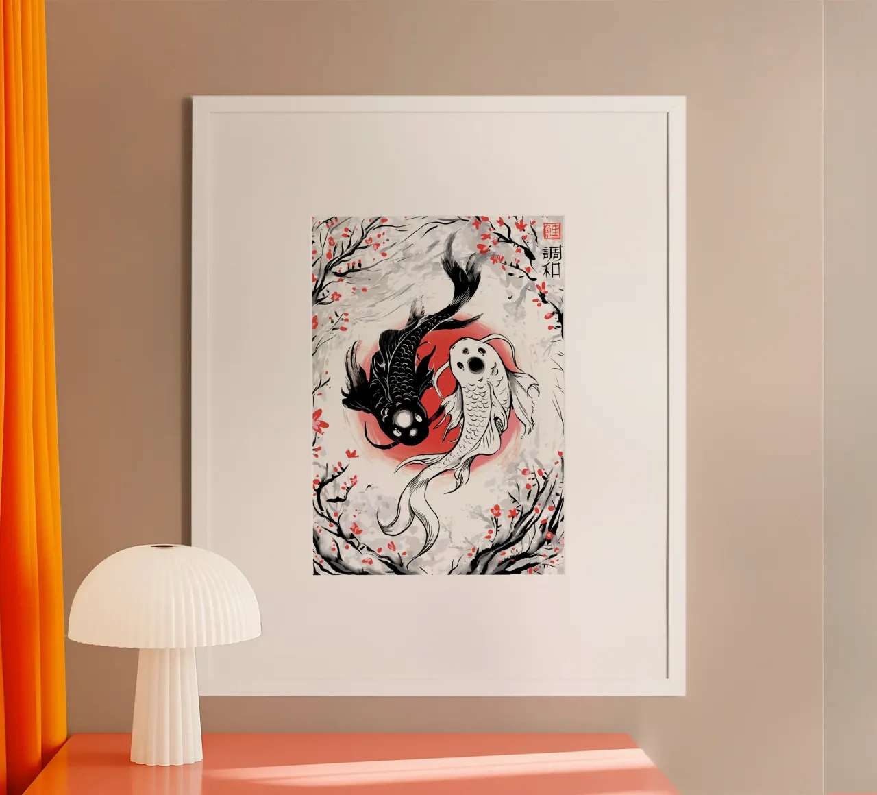 koi nere koi bianche poster con telaio in plastica da MountainShop