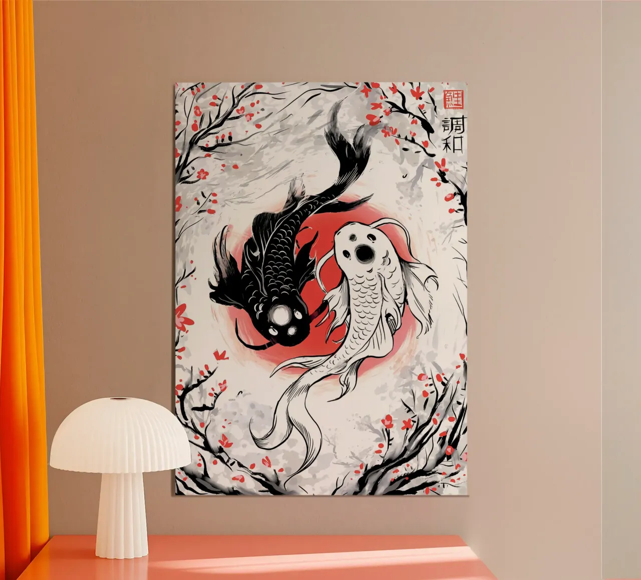 koi nere koi bianche poster con telaio in plastica da MountainShop