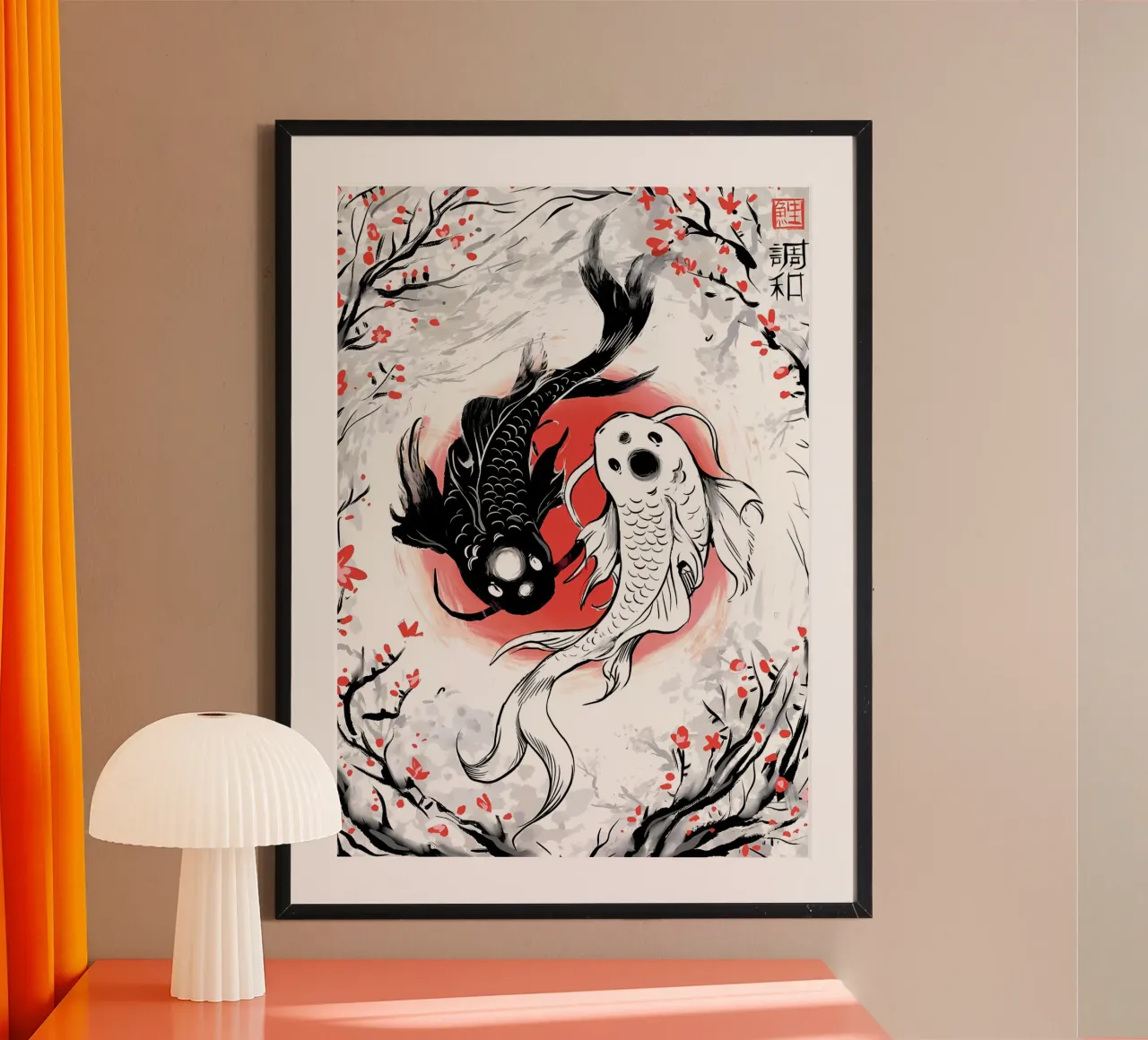 koi nere koi bianche poster con telaio in plastica da MountainShop