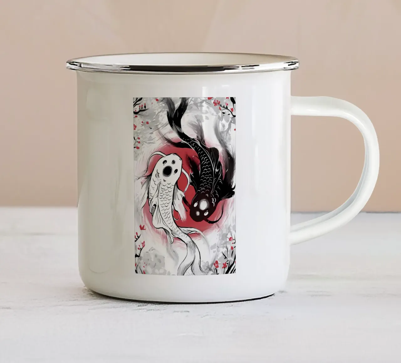 equilibrio yin-yang del pesce koi tazza in smalto da MountainShop