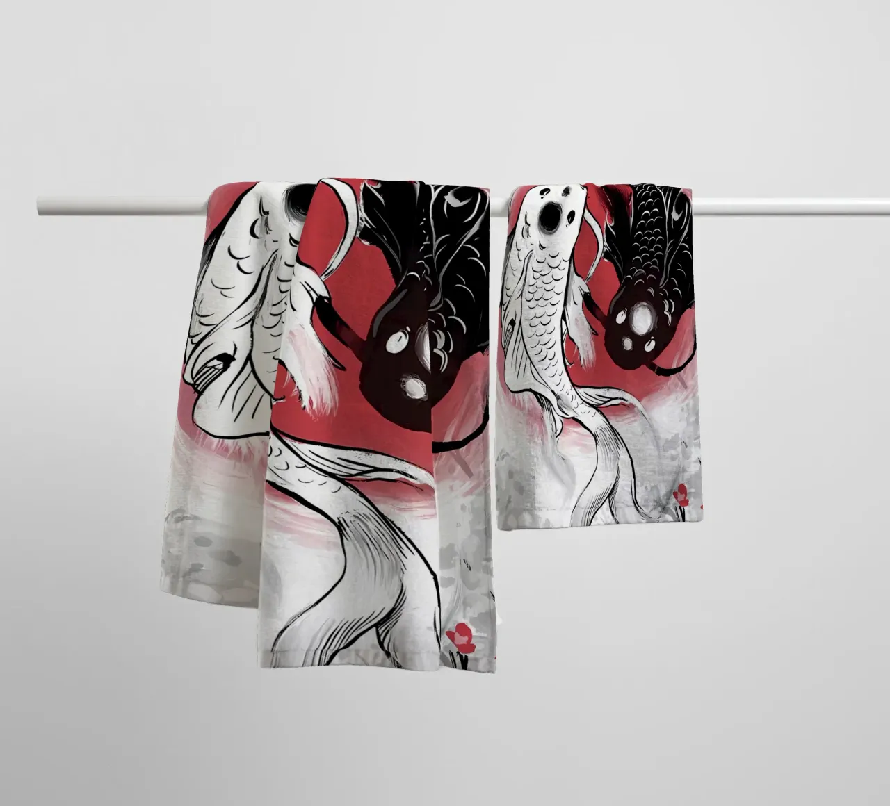 yin-yang koi fish balance towel by MountainShop