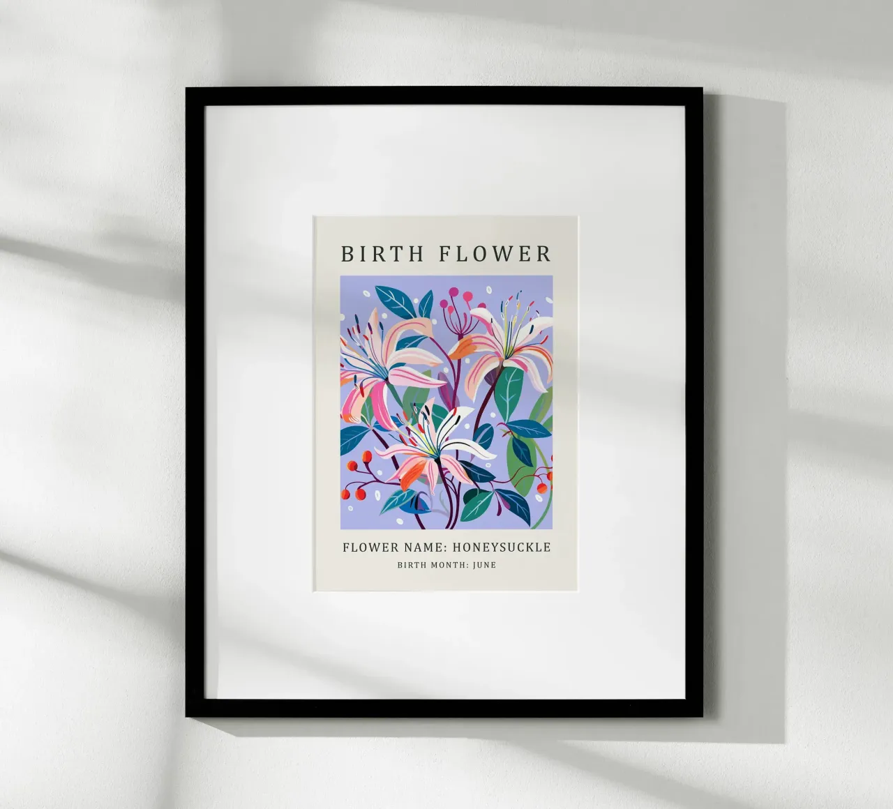 Fiore di nascita del caprifoglio poster con telaio in plastica da E Cannon
