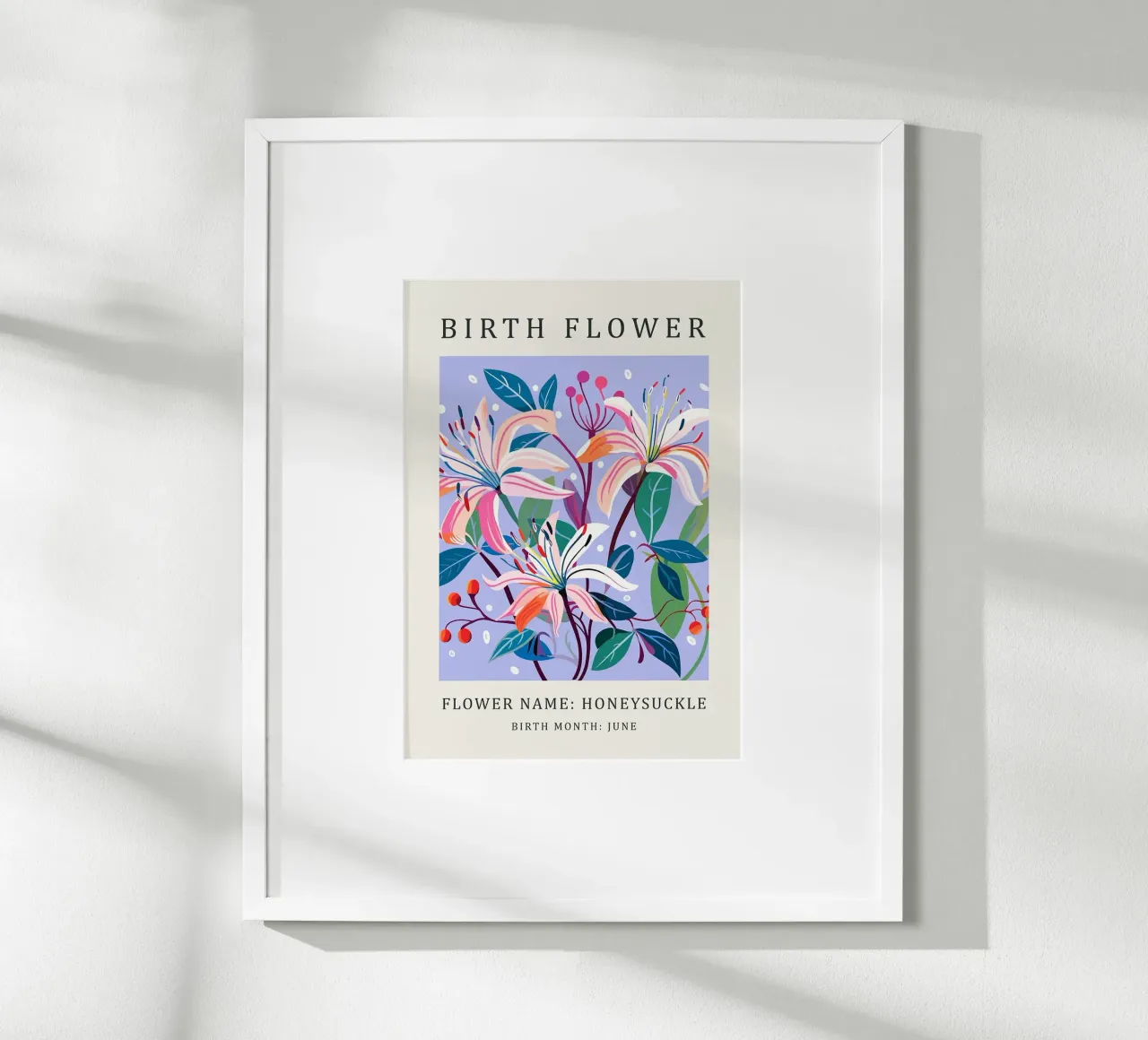 Fiore di nascita del caprifoglio poster con telaio in plastica da E Cannon