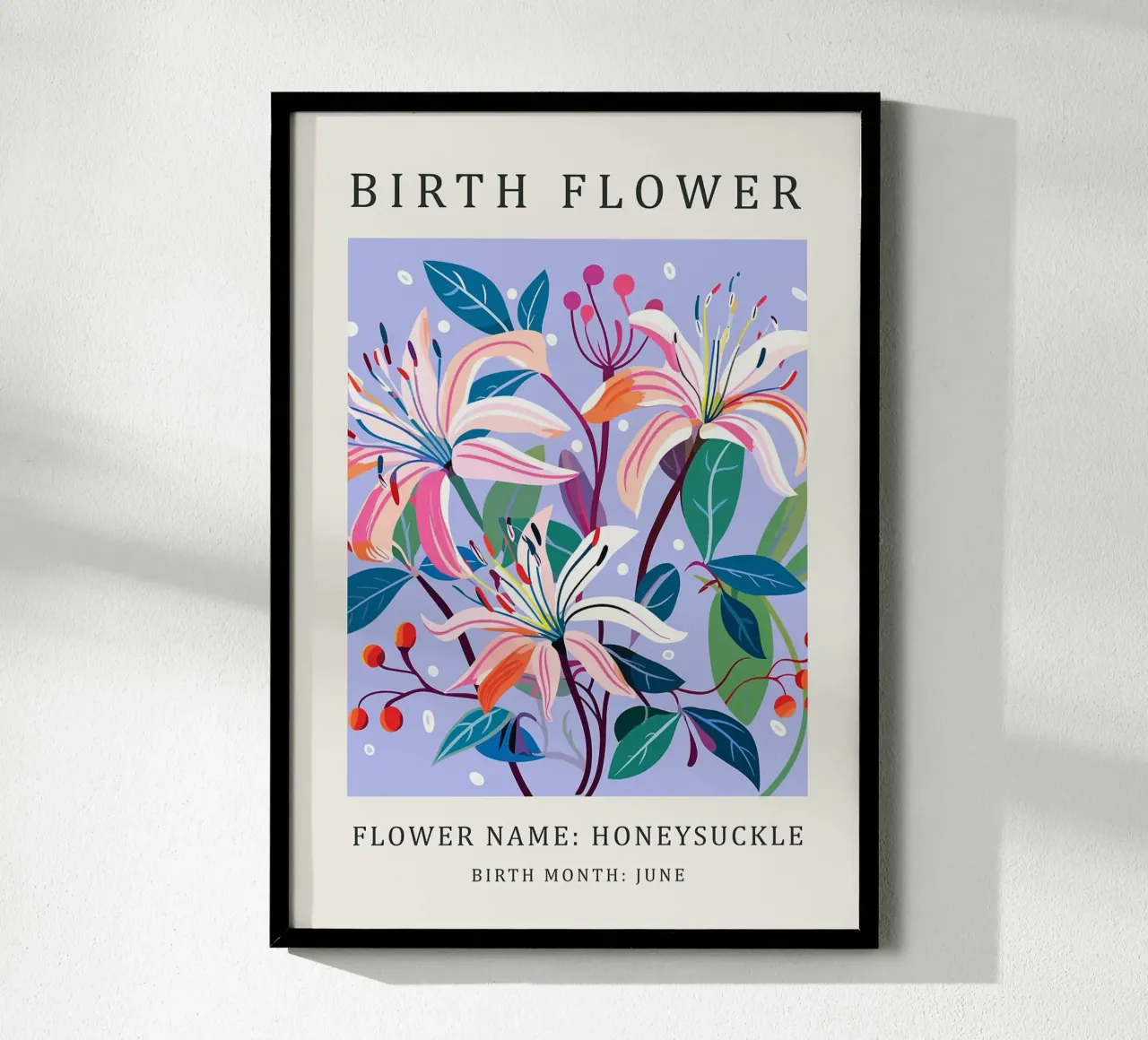 Fiore di nascita del caprifoglio poster con telaio in plastica da E Cannon