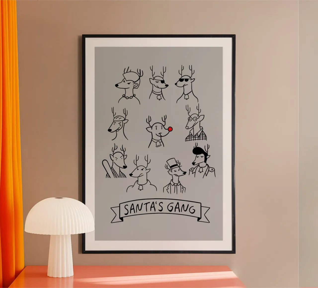 Santa's Gang poster con telaio in alluminio da Tobe Fonseca