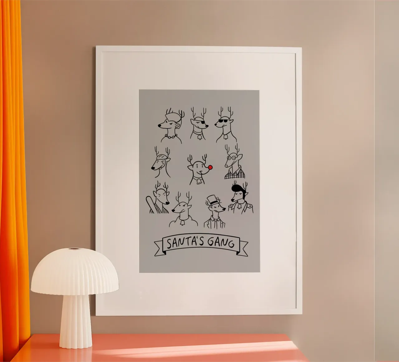 Santa's Gang poster con telaio in alluminio da Tobe Fonseca