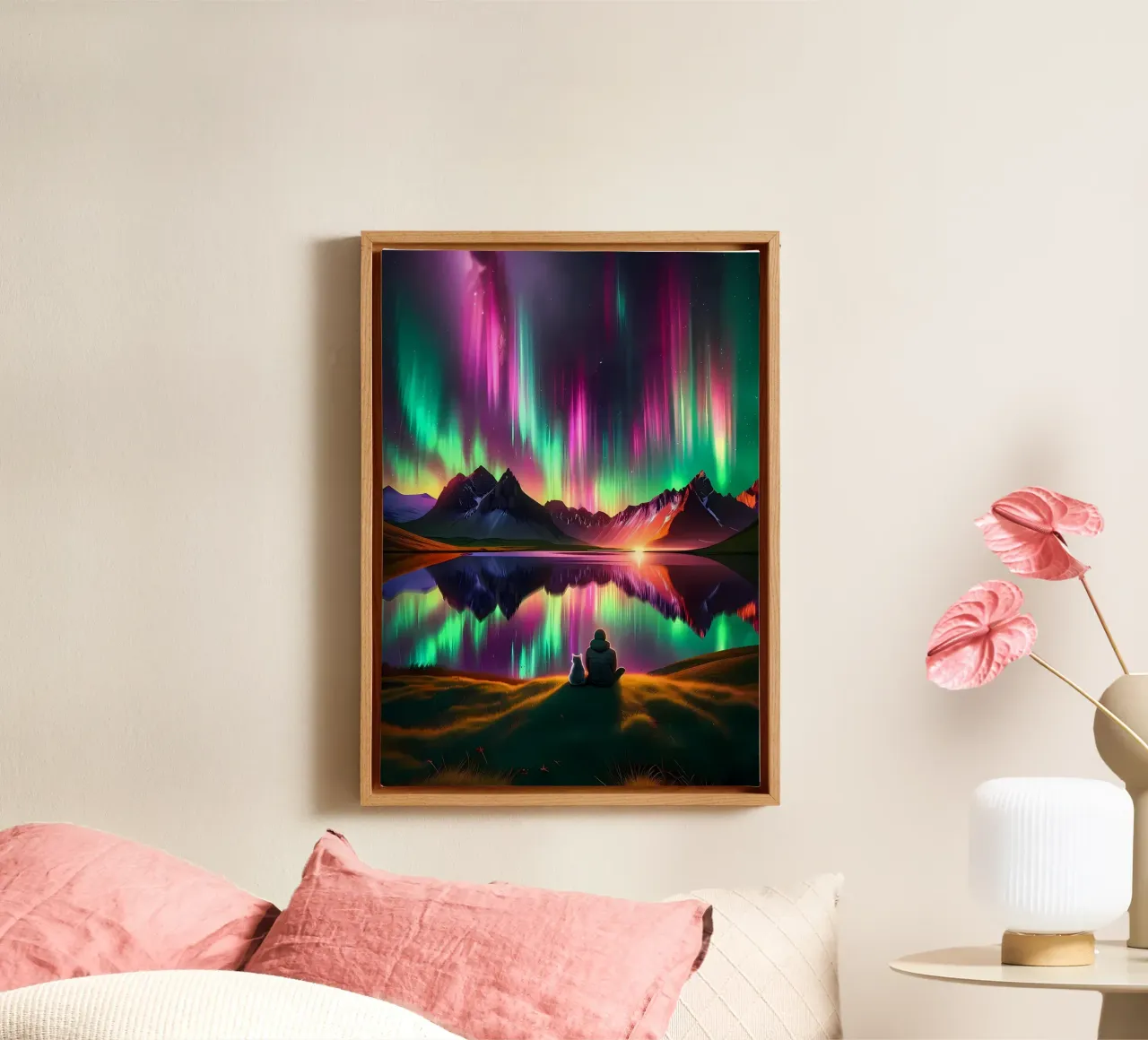 aurora-borealis northern-lights canvas with Floater frame by Jennifer R Spyhalski