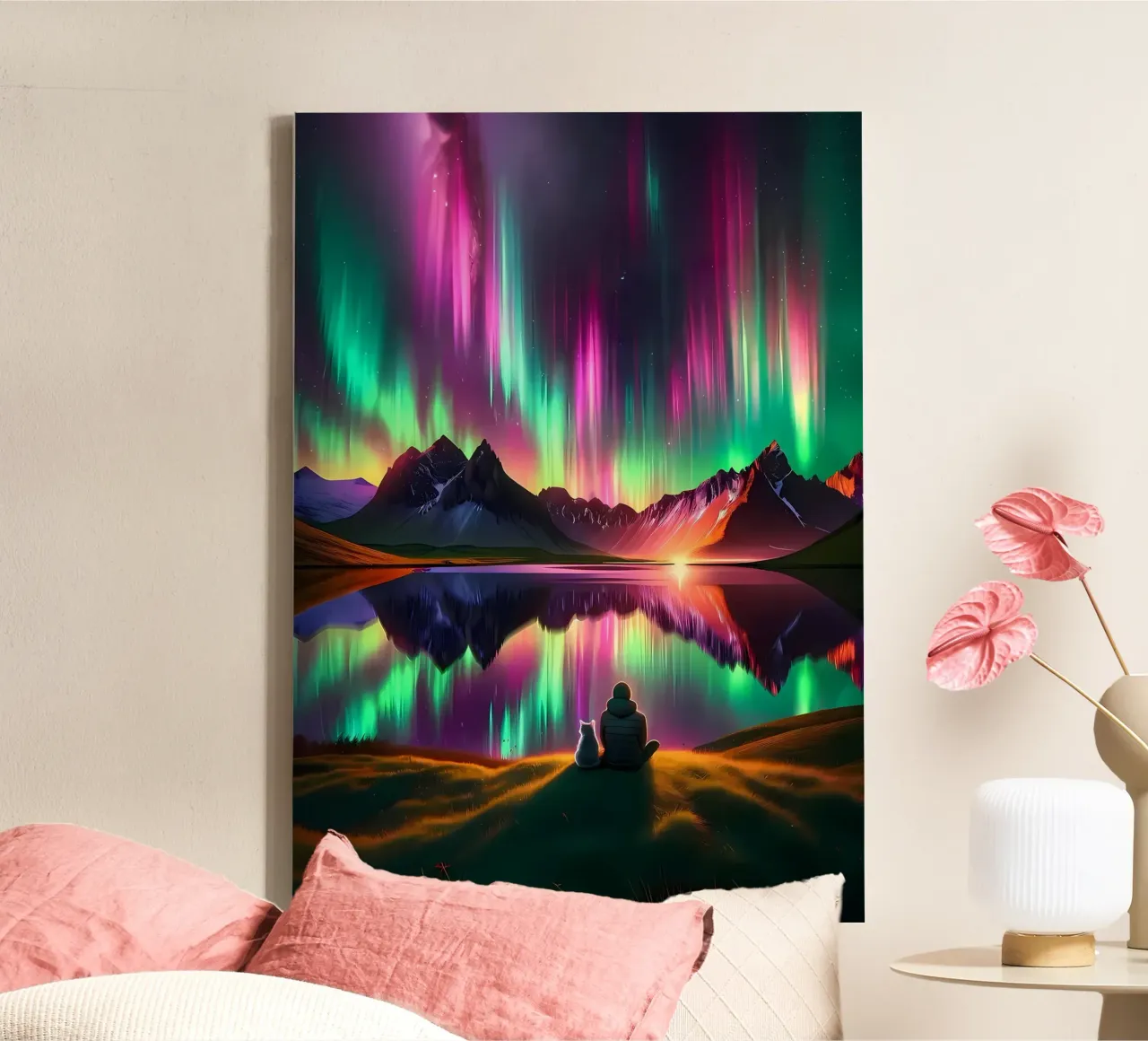 aurora-borealis northern-lights canvas with Floater frame by Jennifer R Spyhalski