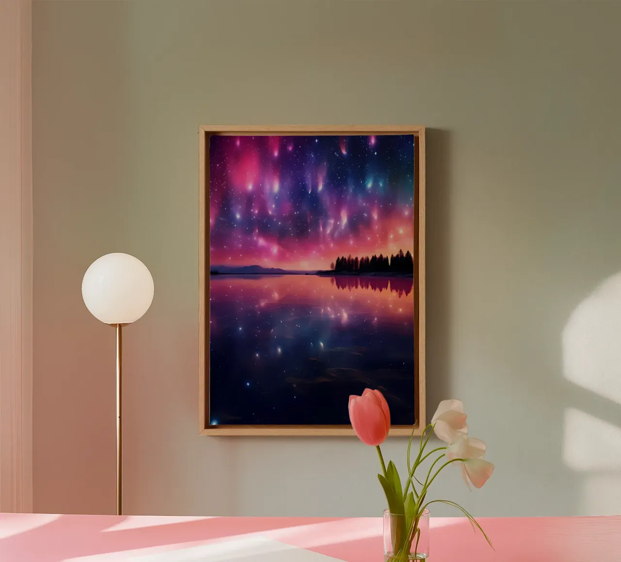 night sky northern lights aurora canvas with Floater frame by Jennifer R Spyhalski