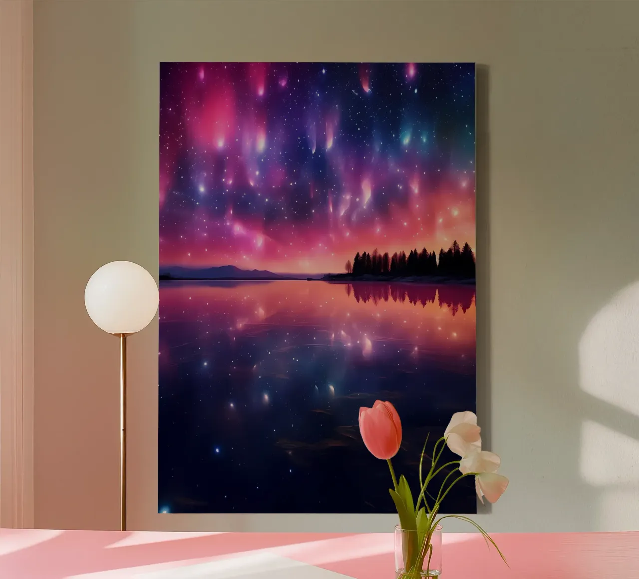 night sky northern lights aurora canvas with Floater frame by Jennifer R Spyhalski