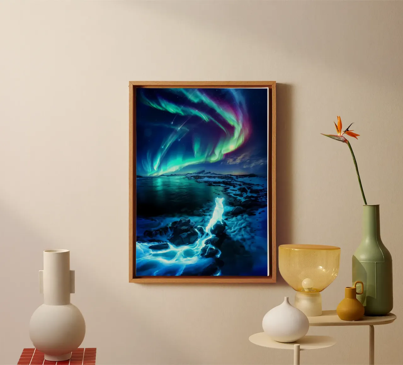 northern-lights aurora-borealis night-sky canvas with Floater frame by Jennifer R Spyhalski