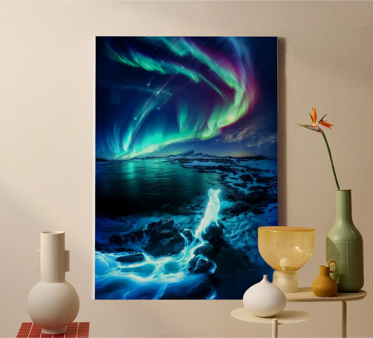northern-lights aurora-borealis night-sky canvas with Floater frame by Jennifer R Spyhalski