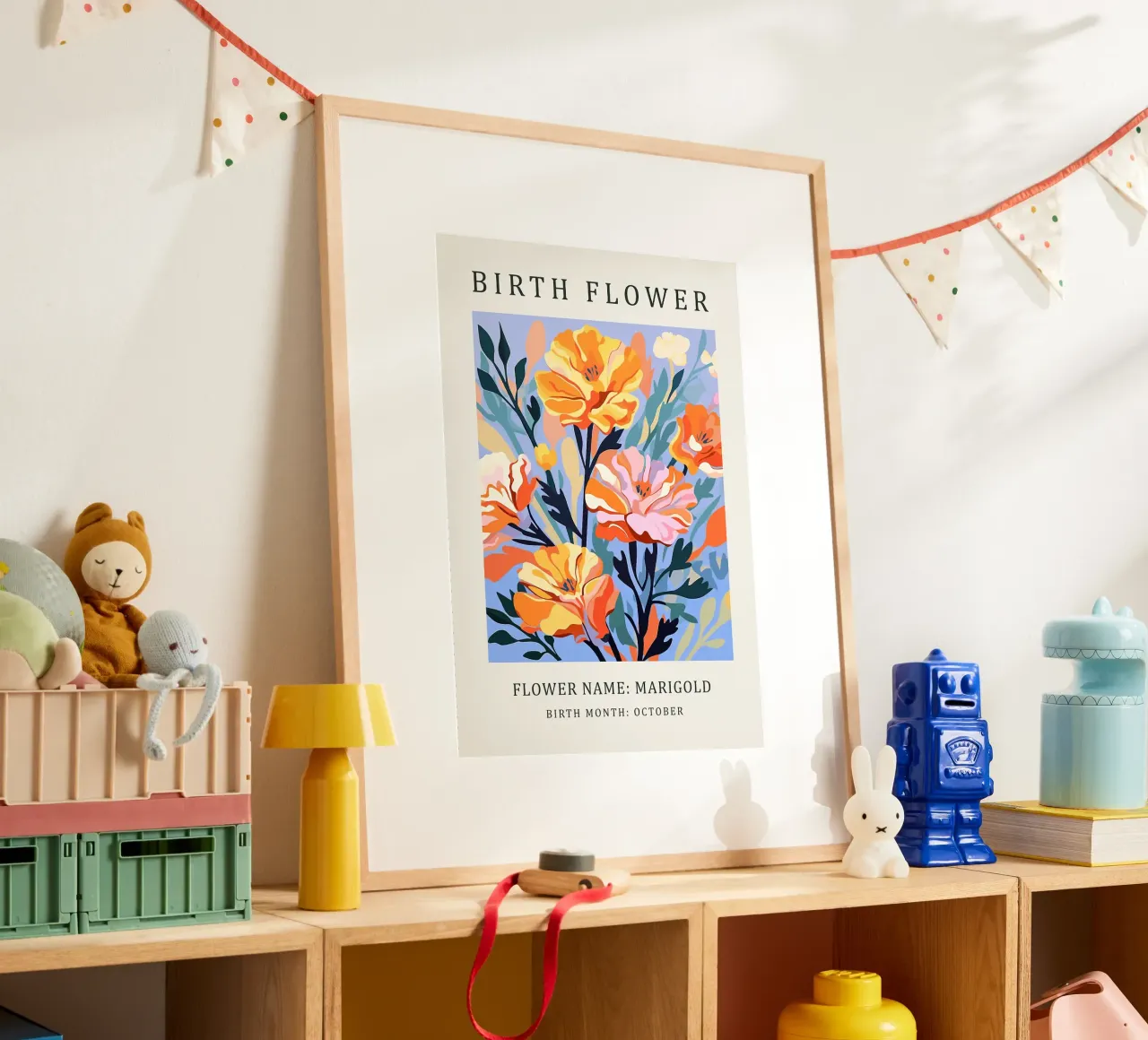 Fiore di nascita della calendula poster con telaio in plastica da E Cannon