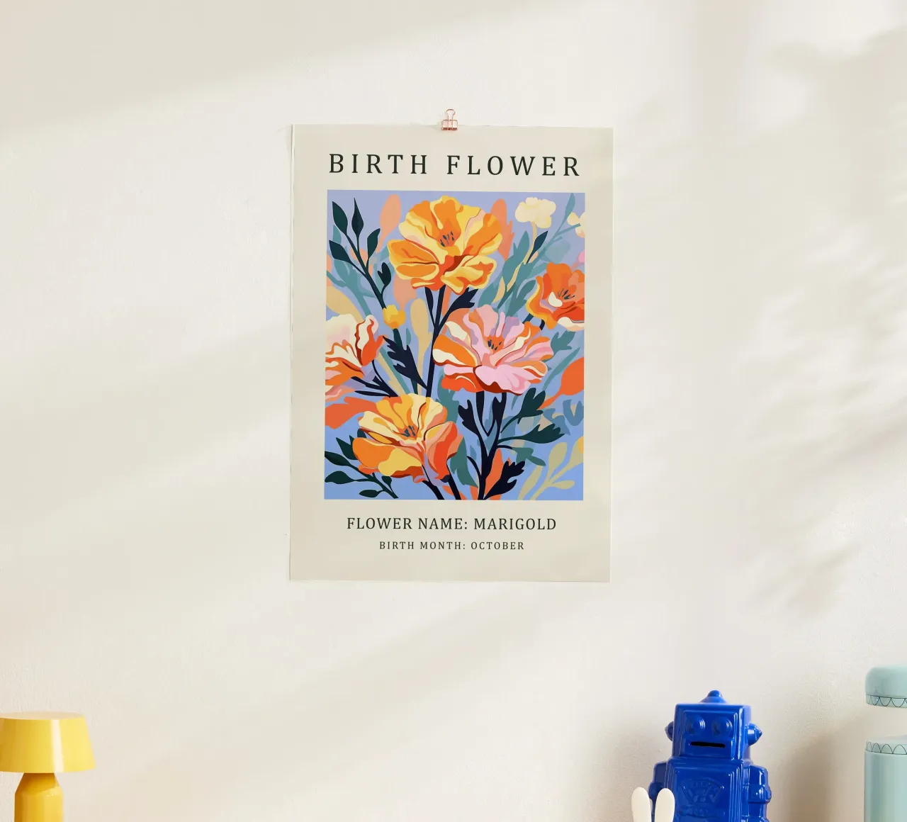 Fiore di nascita della calendula poster con telaio in plastica da E Cannon