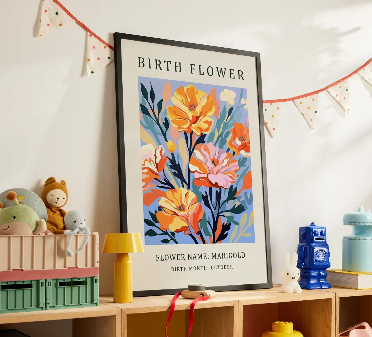 Fiore di nascita della calendula poster con telaio in plastica da E Cannon