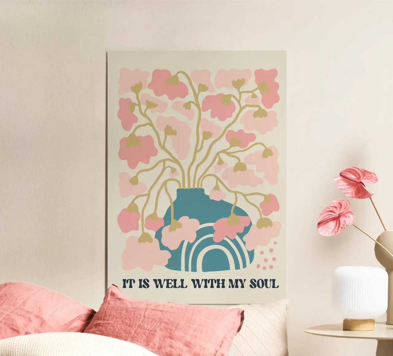 Vase floral Boho avec citation chrétienne poster avec cadre en aluminium de E Cannon