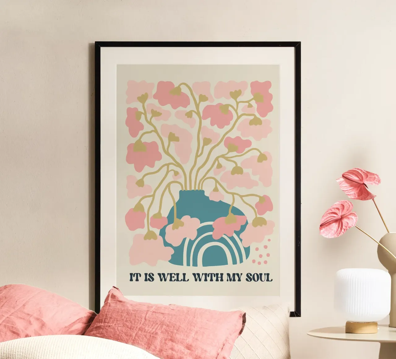 Vase floral Boho avec citation chrétienne poster avec cadre en aluminium de E Cannon