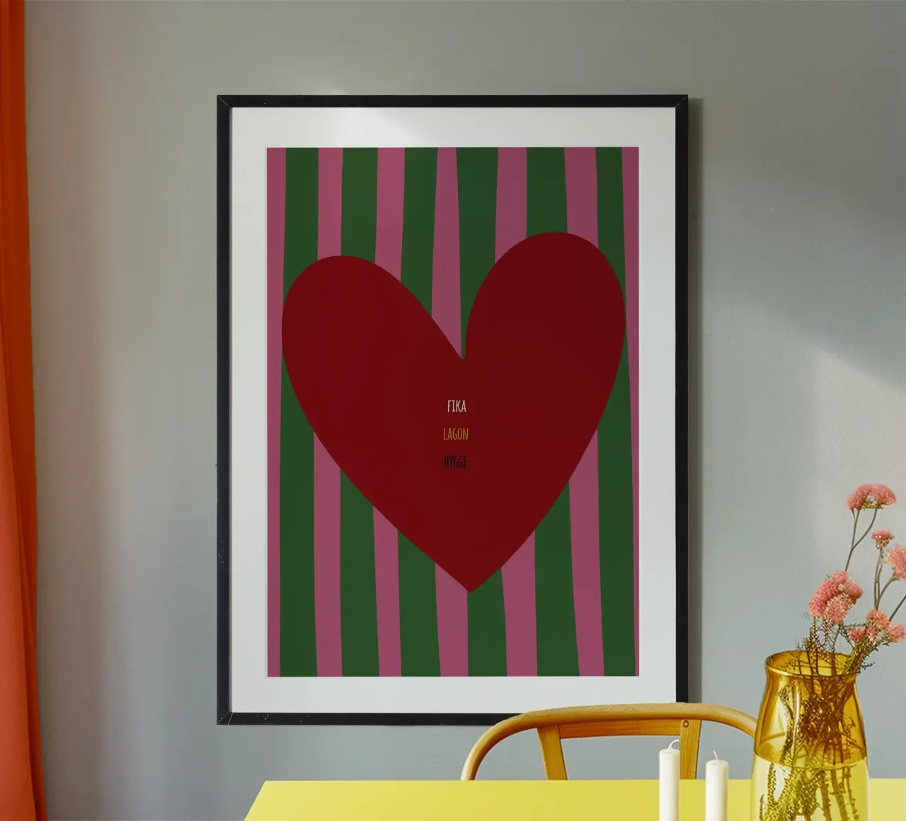Fika Lagom Hygge poster con telaio in alluminio da Attaboy Dsgn