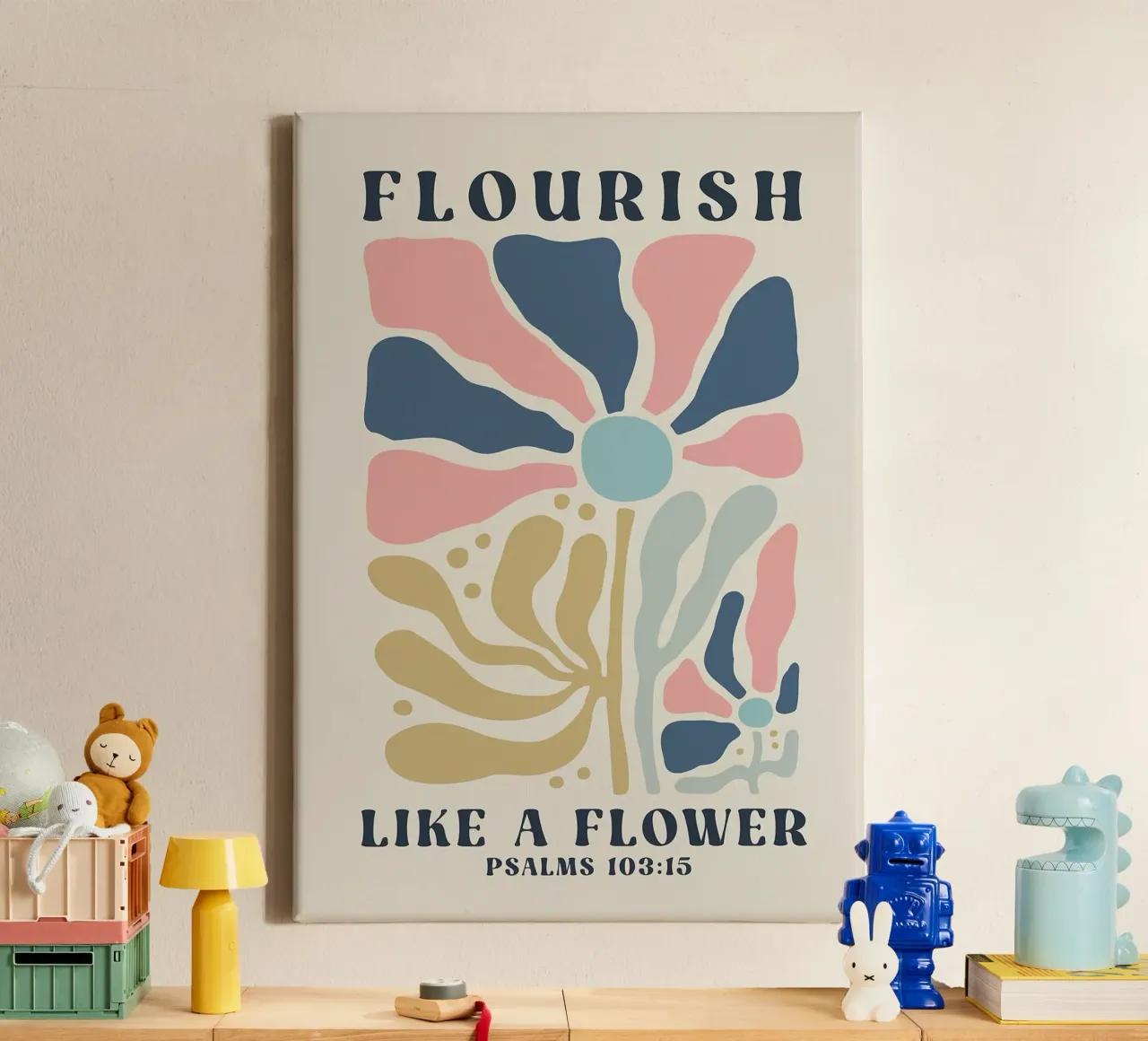 Boho Wavy Flower with Christian Quote canvas with Floater frame by E Cannon